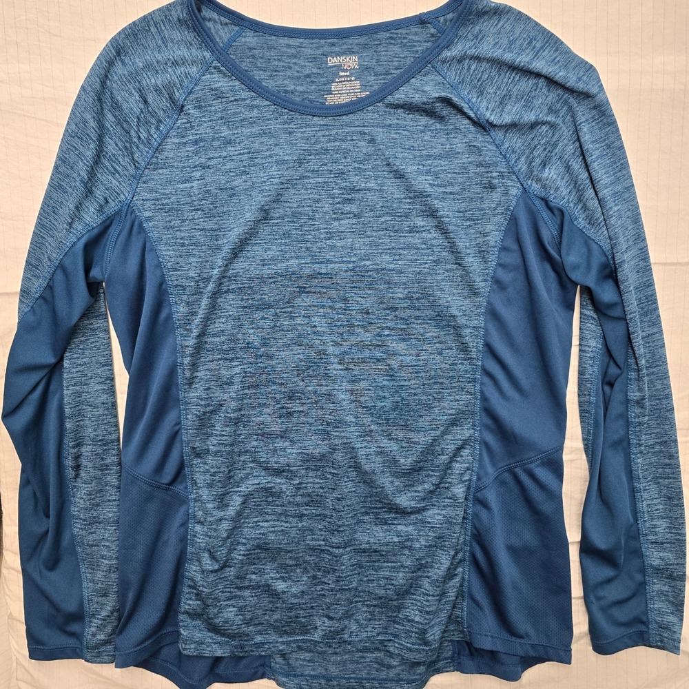 Danskin Now Womens XL Fitted Long Sleeve Active Top Turquoise Night Heather Blue